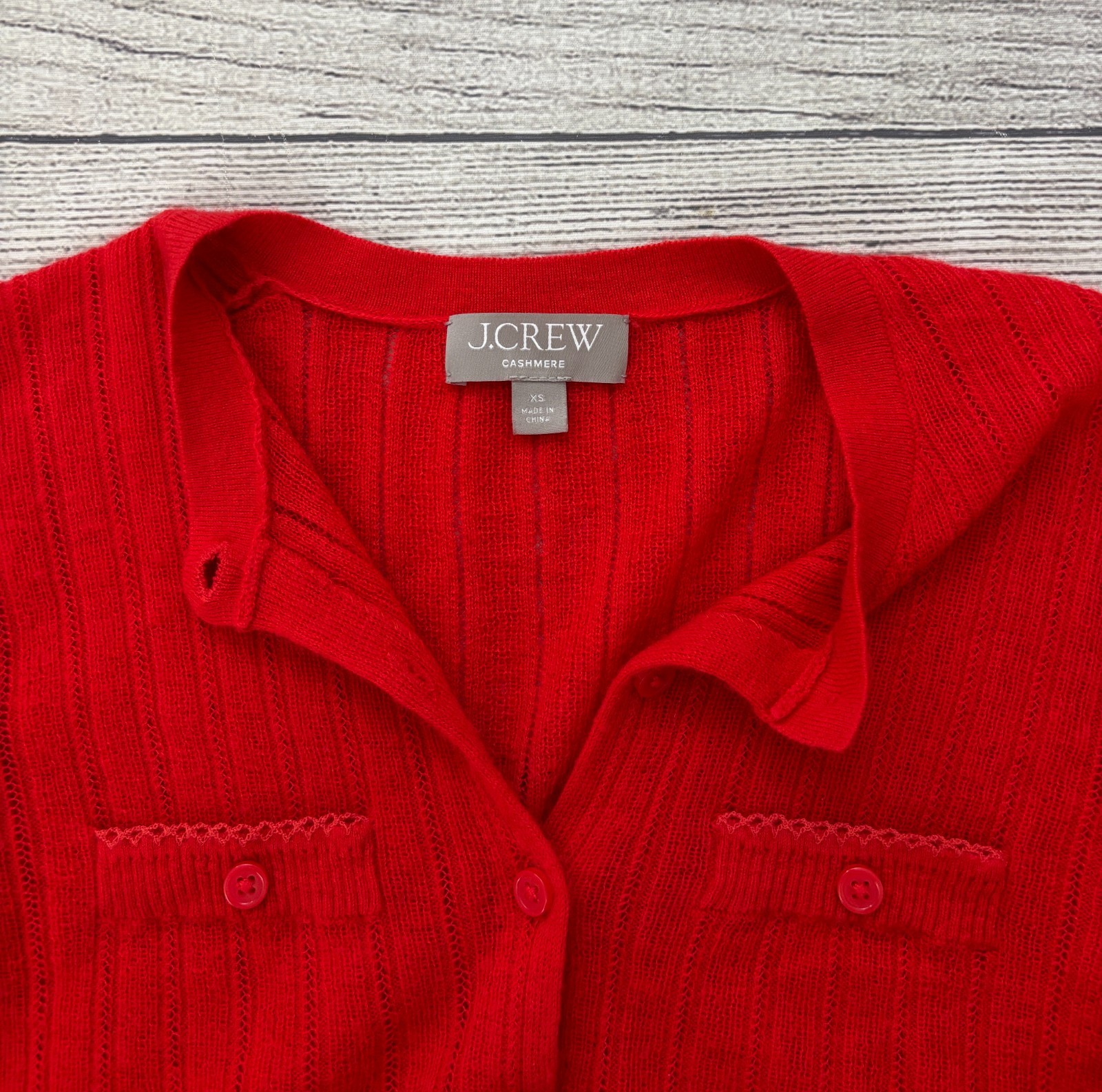 J CREW 100% CASHMERE Womens XS Red Orange Long Sleeve Button Sweater Cardigan