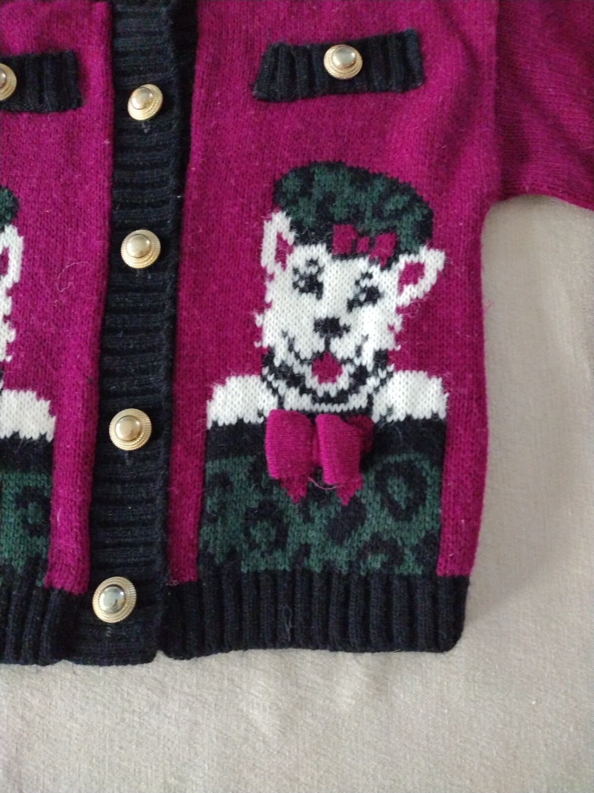 Jetset Cool Kids Girls Cardigan 3T Vintage Purple Dogs In Presents Gold Buttons