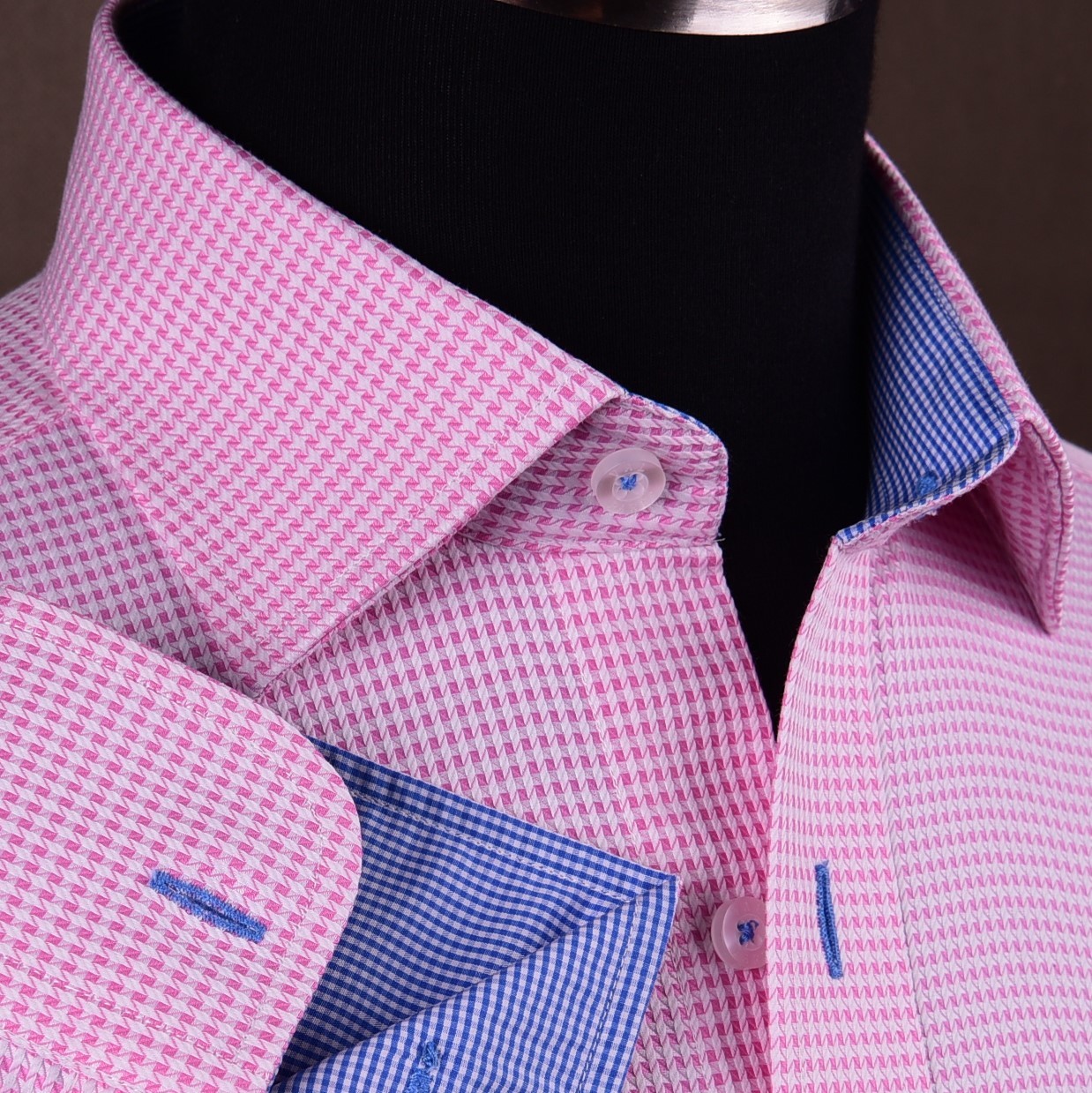 Pink Houndstooth Men’s Formal & Business Dress Shirt Plaids & Checks Hot Gingham