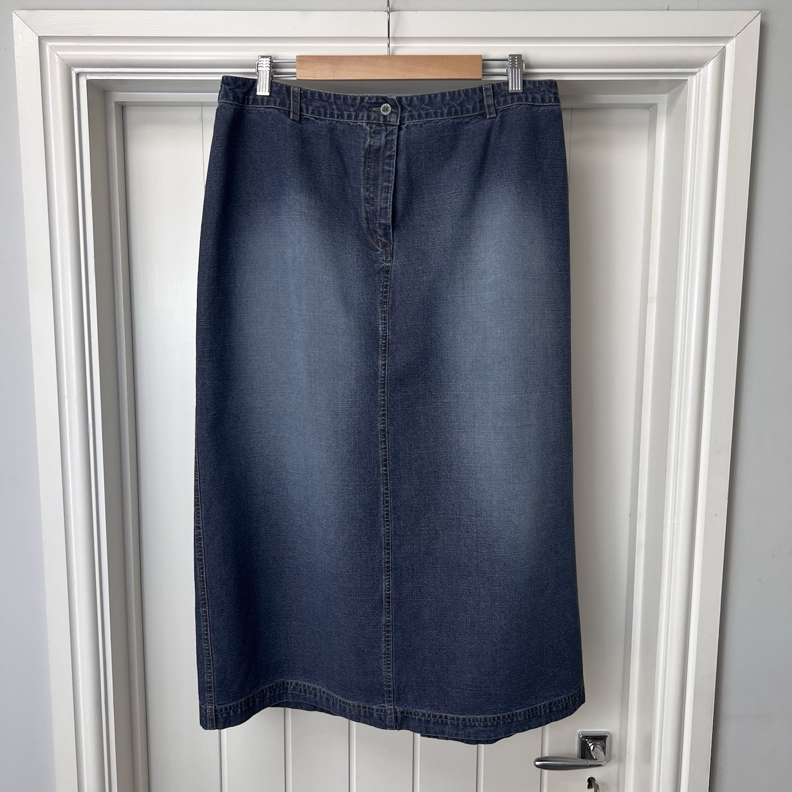 Roman Skirt Women’s UK 18 Blue Denim Straight Midi 100% Cotton Plus Size Y2K