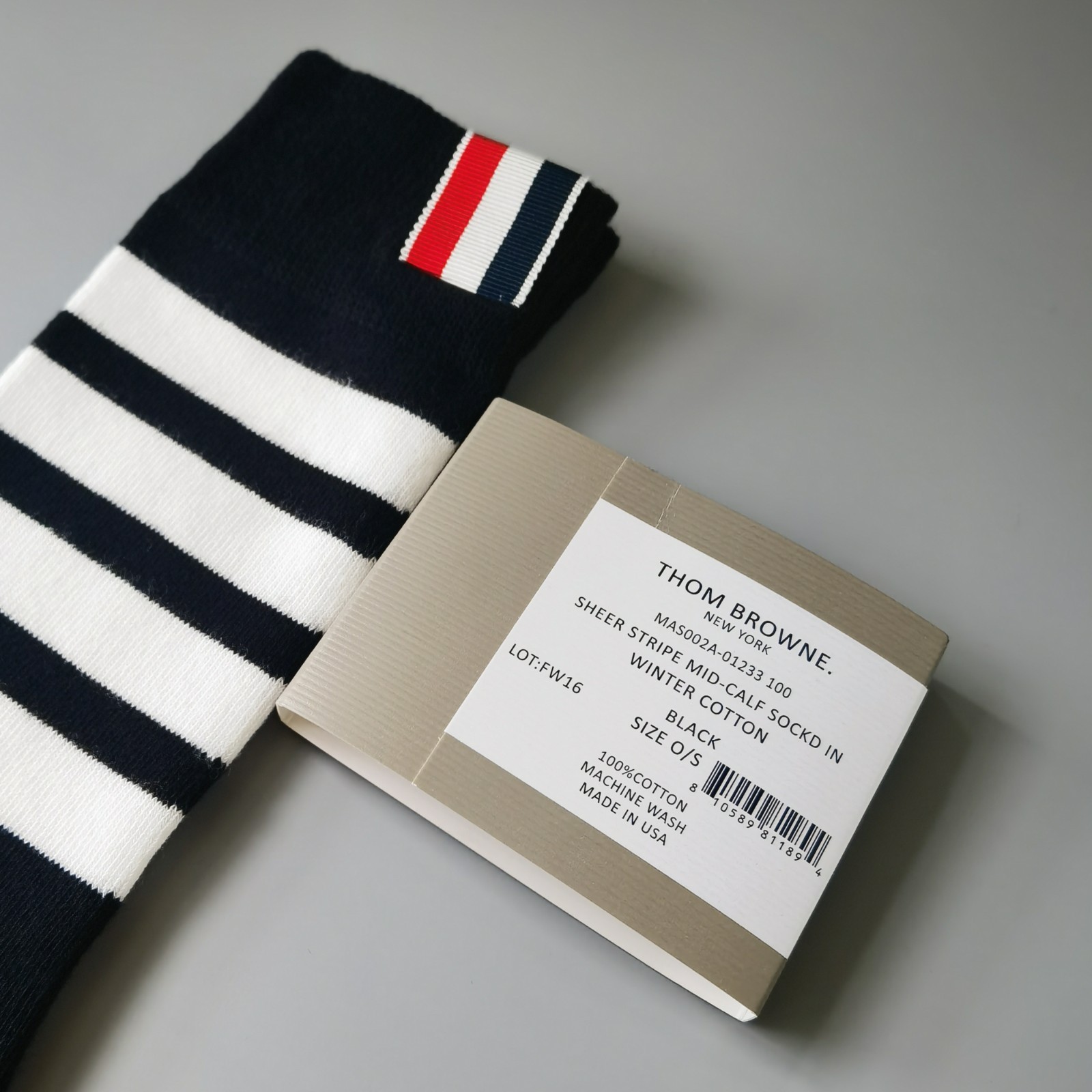 Thom Browne Women Mid Calf Socks Cotton Knit Stripe Black Spring Autumn Style
