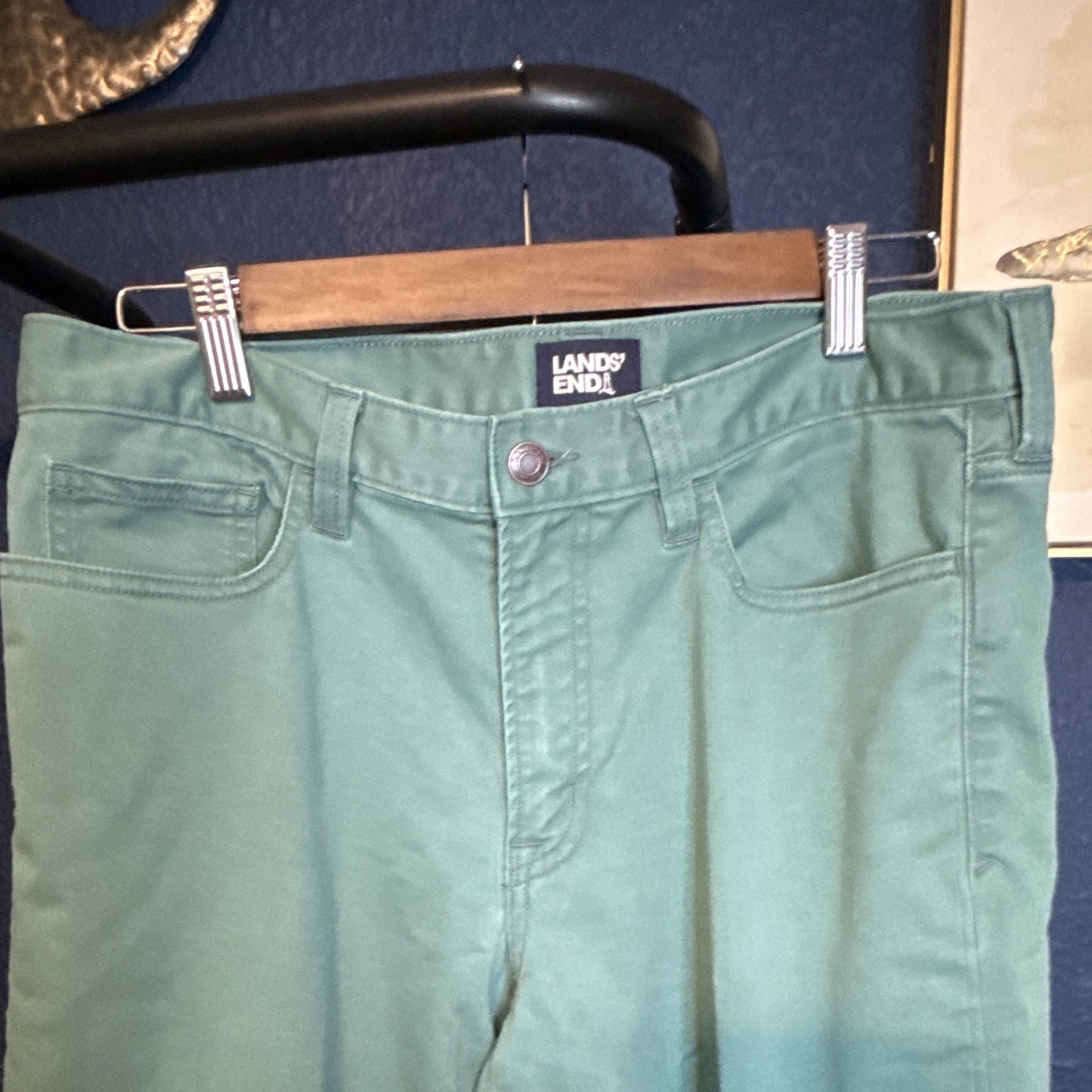 Lands’ End Men’s Green Traditional Fit Chino Pants Cotton Twill Straight 32