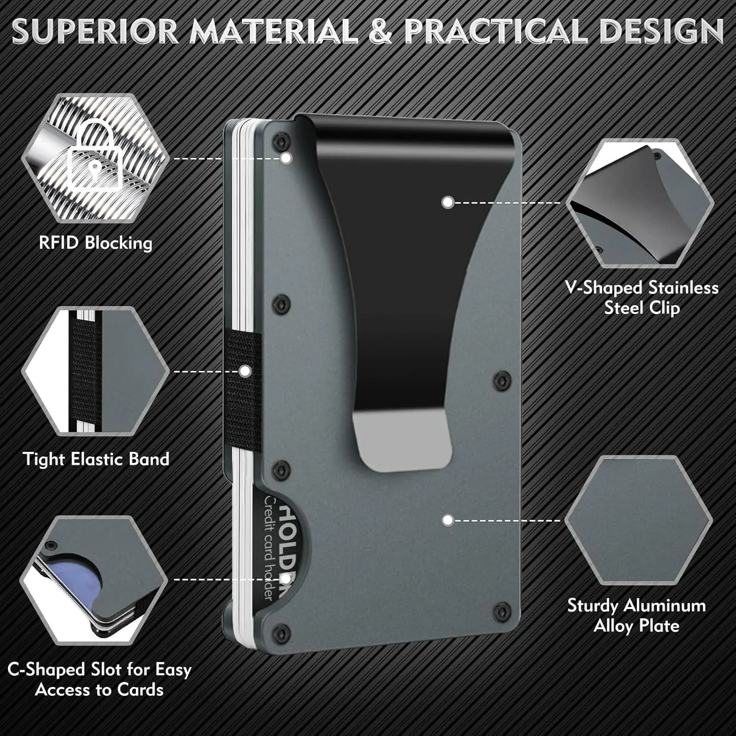 The Ridge Style Titanium Wallet with RFID Blocking Card Slots, Money Clip Usa