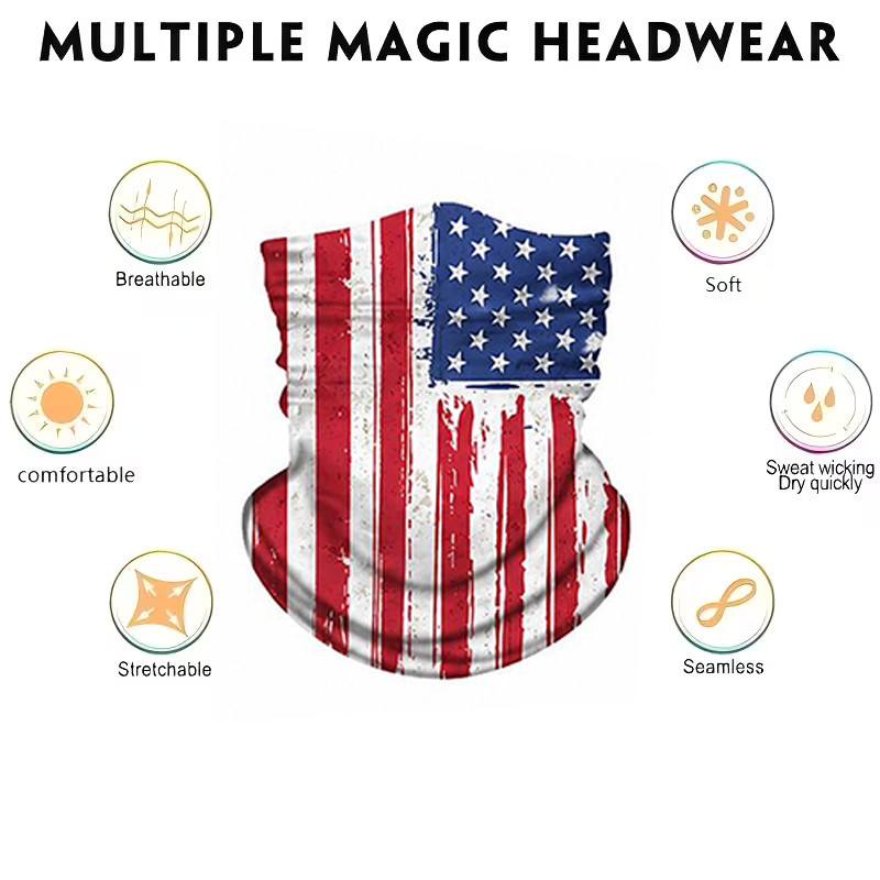 6Pack Patriotic Flag Neck Gaiter UV Cooling Face Mask Balaclava for Men & Women