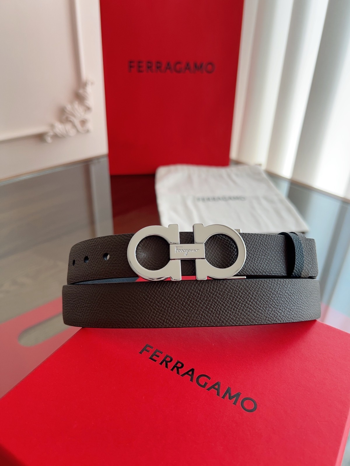 Salvatore Ferragamo Gancini Reversible Leather Belt
