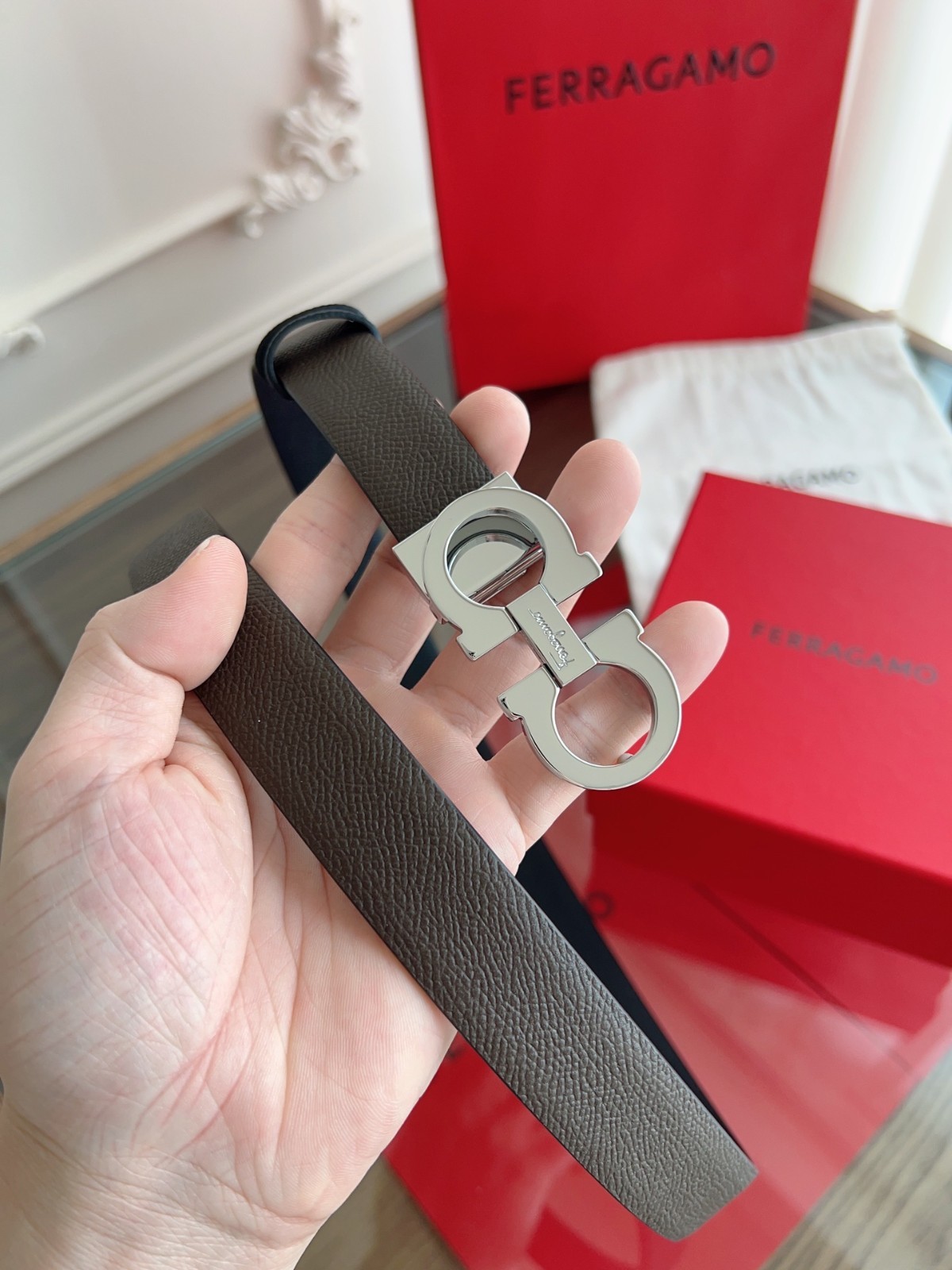 Salvatore Ferragamo Gancini Reversible Leather Belt