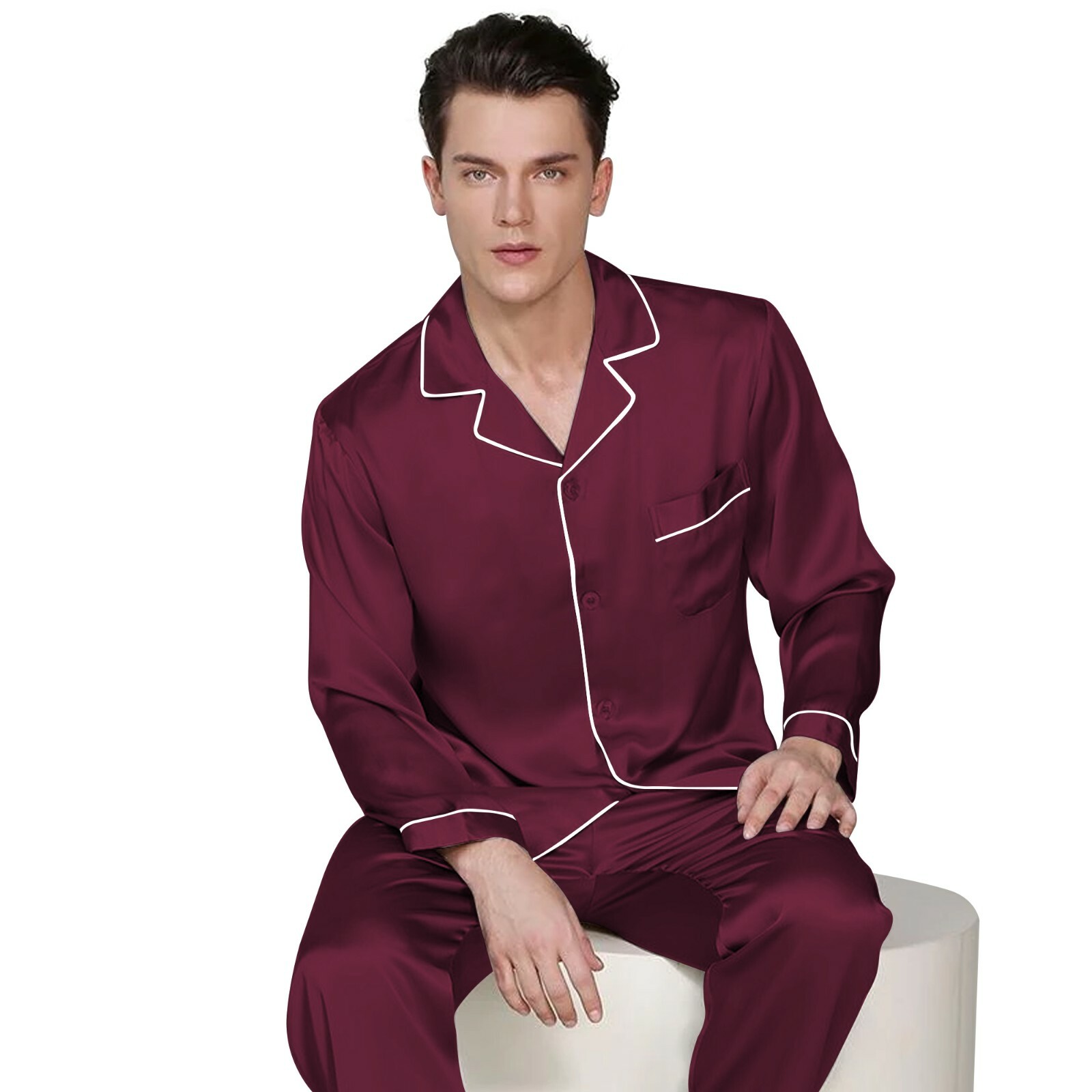 Mens Silk Satin Pajama Set – Top and Bottom ** Great Gift Idea **