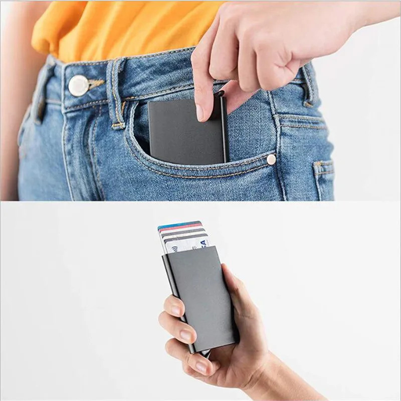 RFID Blocking Minimalist Pop-Up Slim Metal Credit Card Holder Wallet