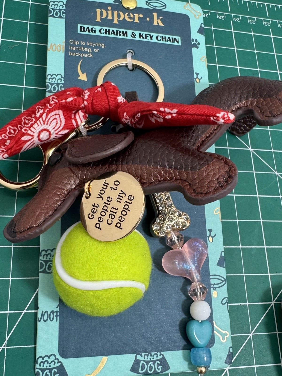 New Piper K Dachshund Keychain Bag Charm Tennis Ball Bone Red Bandara Brown Dog