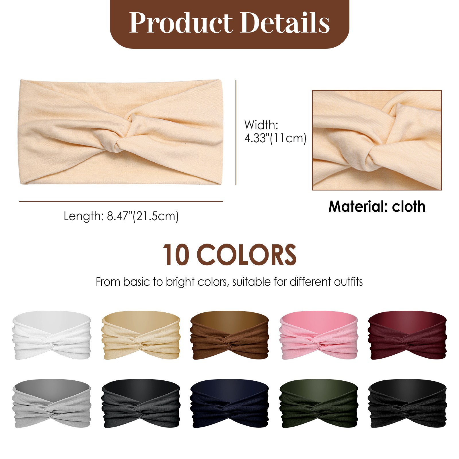 10pcs Women’s Bohemian Wide Elastic Headbands Yoga Running Sports Hairbands
