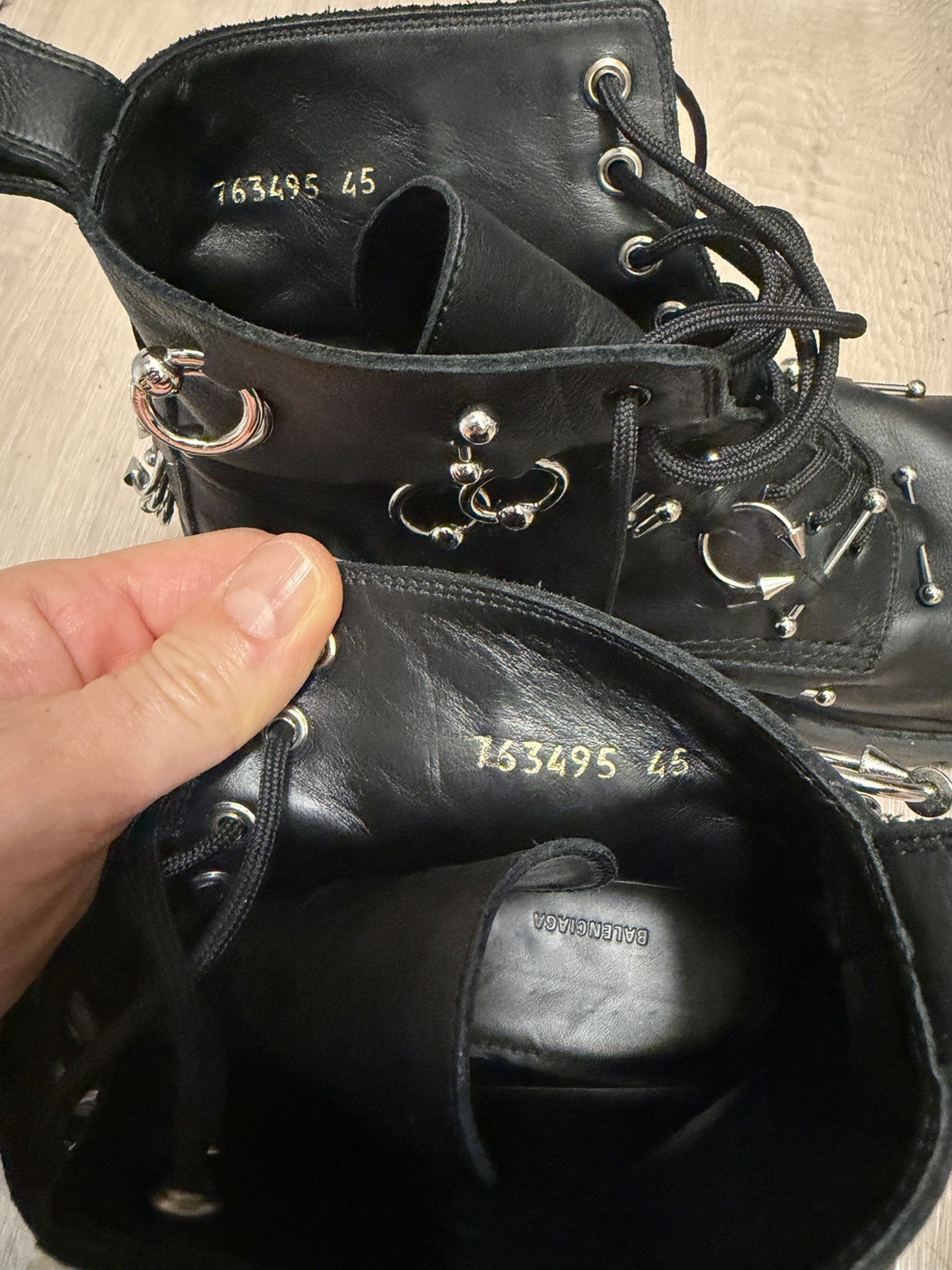 Balenciaga Men’s Black Leather Studded Strike Combat Ankle Boots Lace Up 12