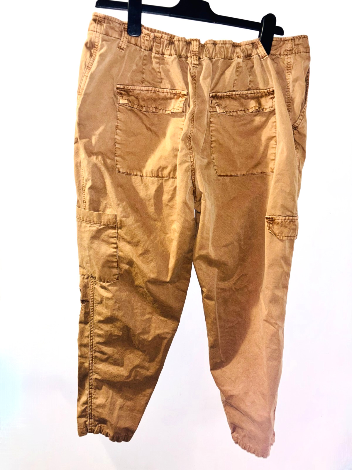TU 100% Cotton Camel Elasticated Waist Embroidered Combat Trousers, Size – 18