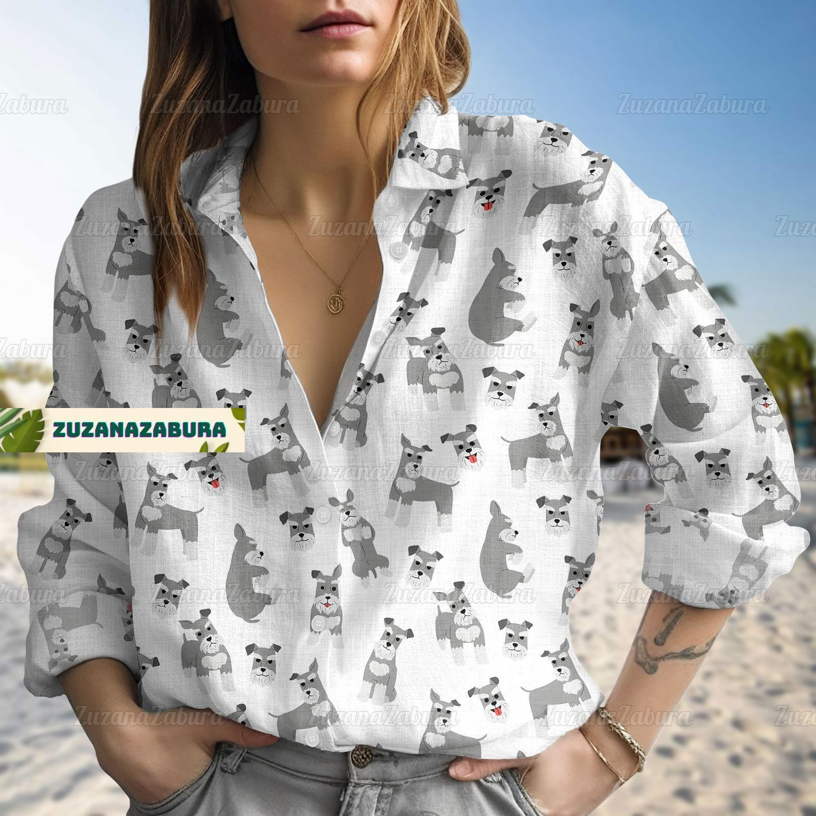 Schnauzer Linen Look Shirt Schnauzer Blouses Shirt Schnauzer