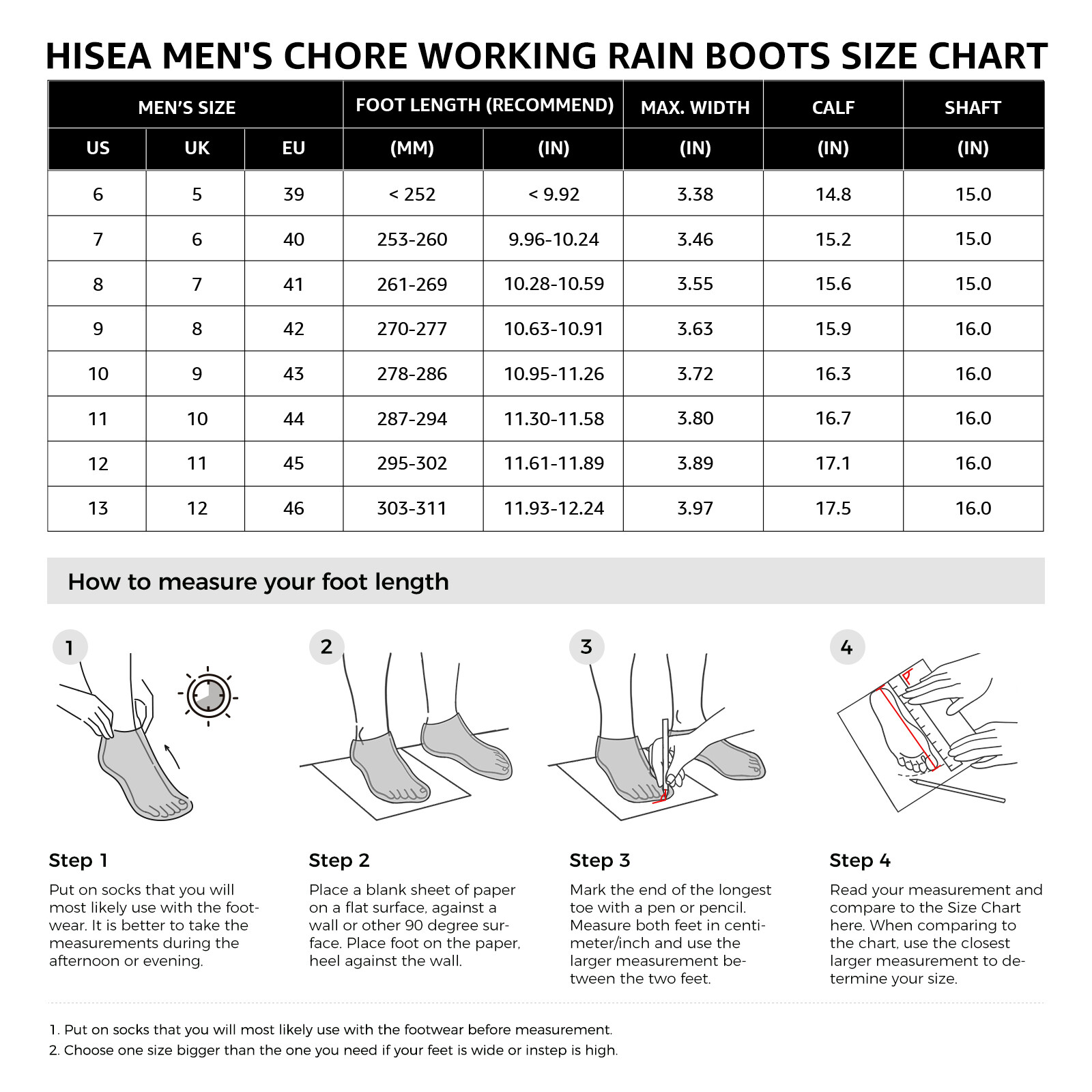 HISEA Men’s Rain Boots Waterproof Insulated Fishing Hunting Farm Mud Work Boots