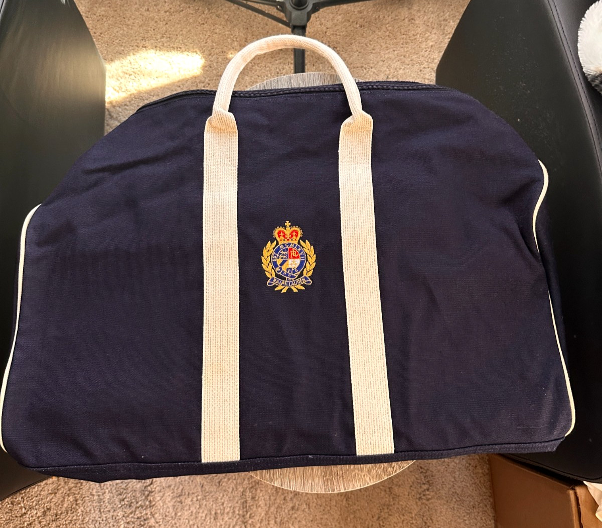 Vintage Polo Ralph Lauren Crest Logo Navy Blue Canvas – Large Duffle Bag