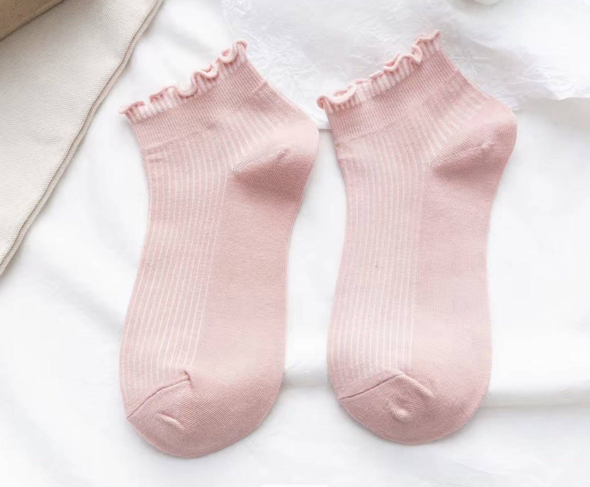 5pcs Womens Cotton Ruffle Ankle Socks Multi Color Cute Frilly Mesh Summer Sock