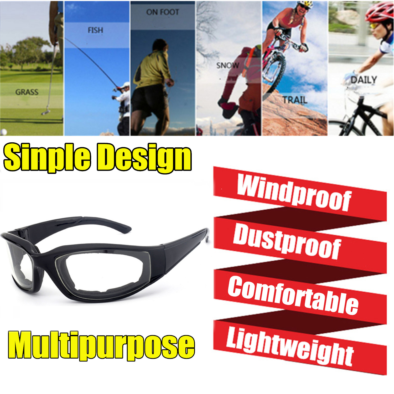 Motorcycle Riding Sunglasses Eye Goggles Bike Glasses Outdoor UV400 Clear Lens