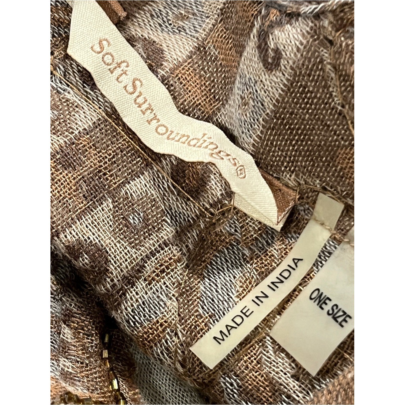 Soft Surroundings Brown Paisley beaded sequins Fringe Kimono