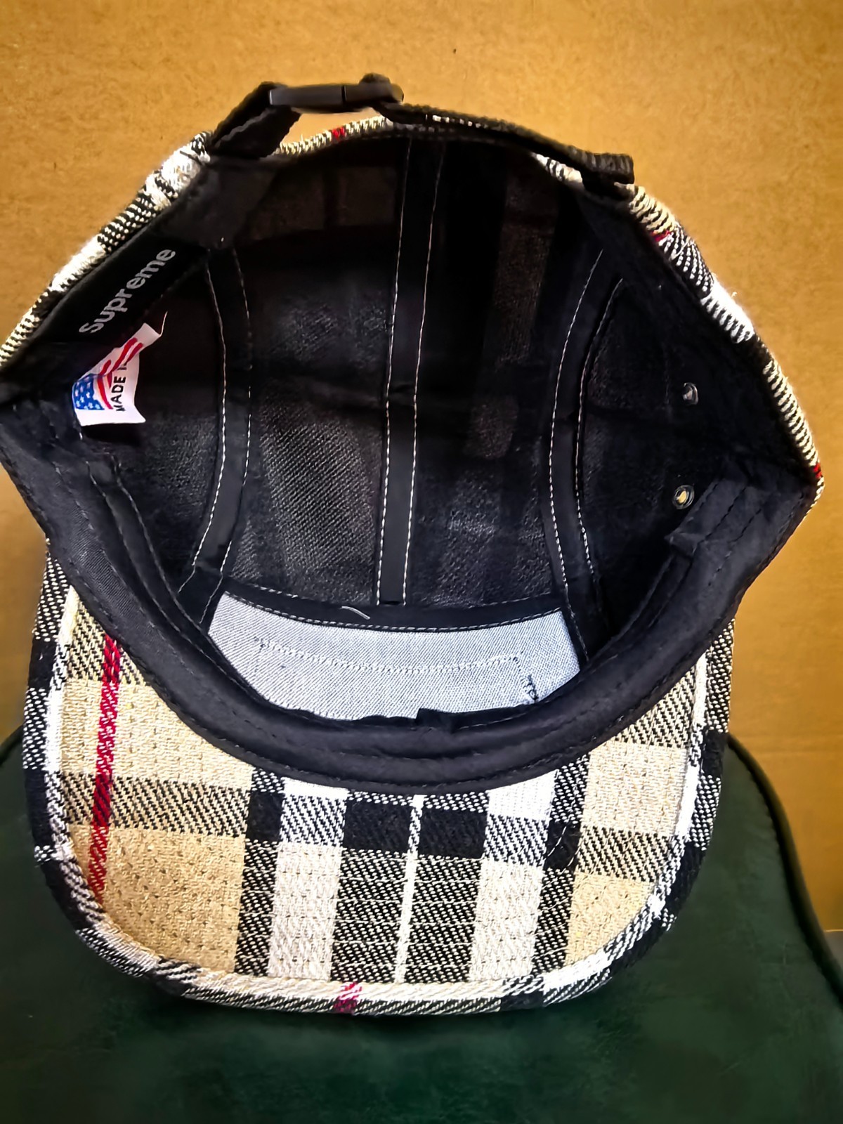 Supreme Beige Plaid Camping Cap Outdoor Sports Leisure Adjustable Baseball Cap