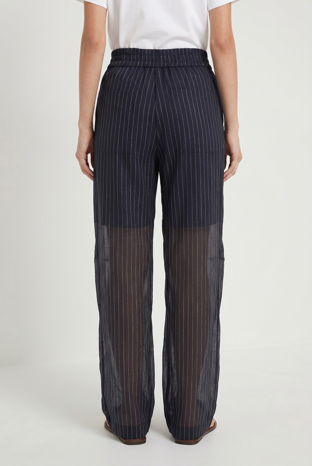 BRUNELLO CUCINELLI WOMEN’S NAVY STRIPED WIDE TROUSERS MSRP $2195