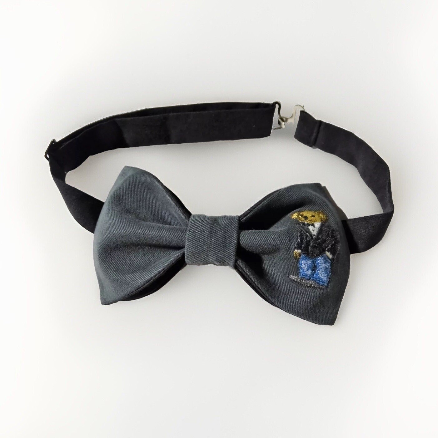 NEW Mens Preppy Bear Bow tie Custom Grey/Black Pre Tied Adjustable Wedding Tie