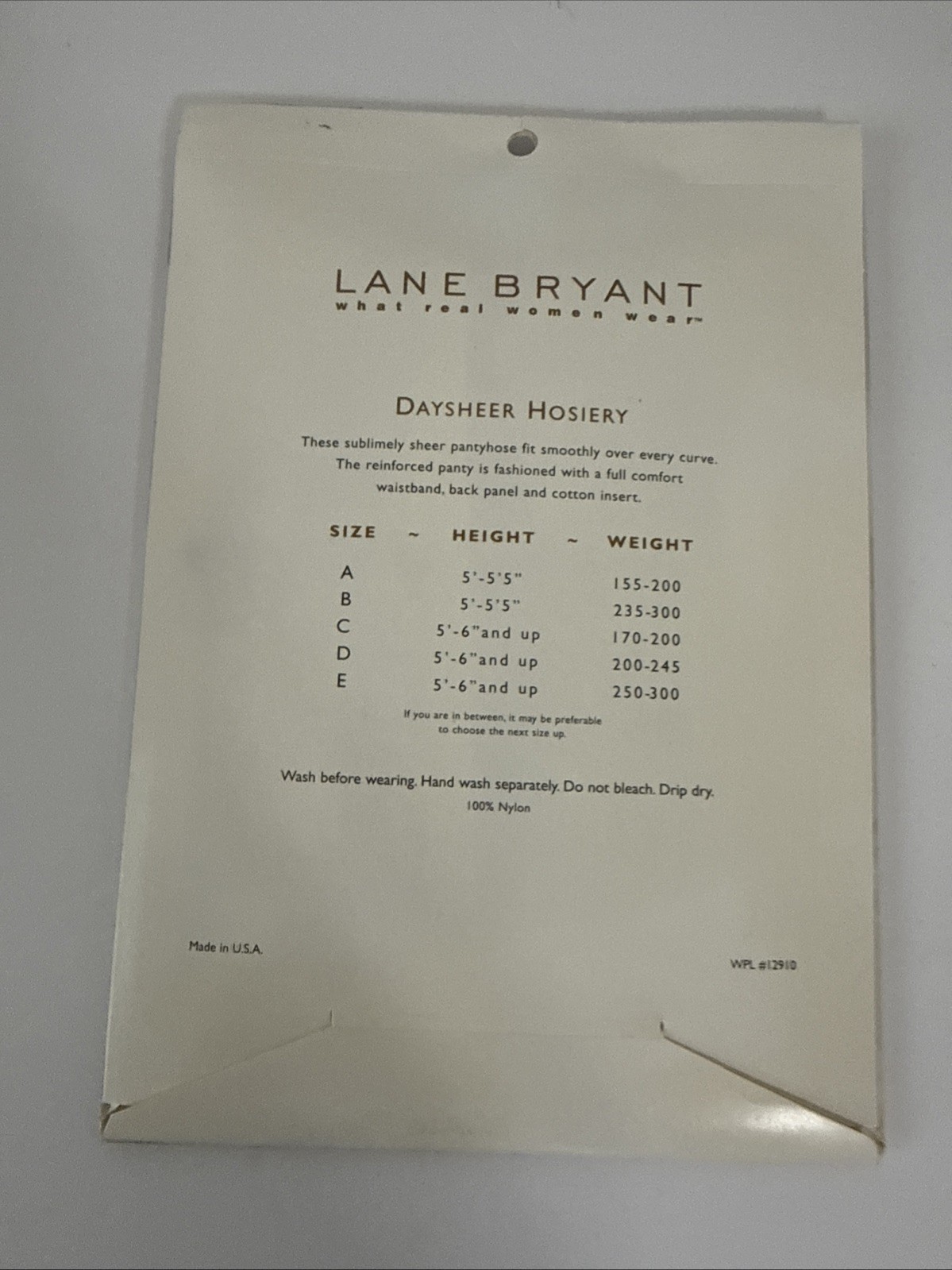 Lane Bryant Daysheer Control Top Taupe Invisible Reinforced Toe Size B Pantyhose