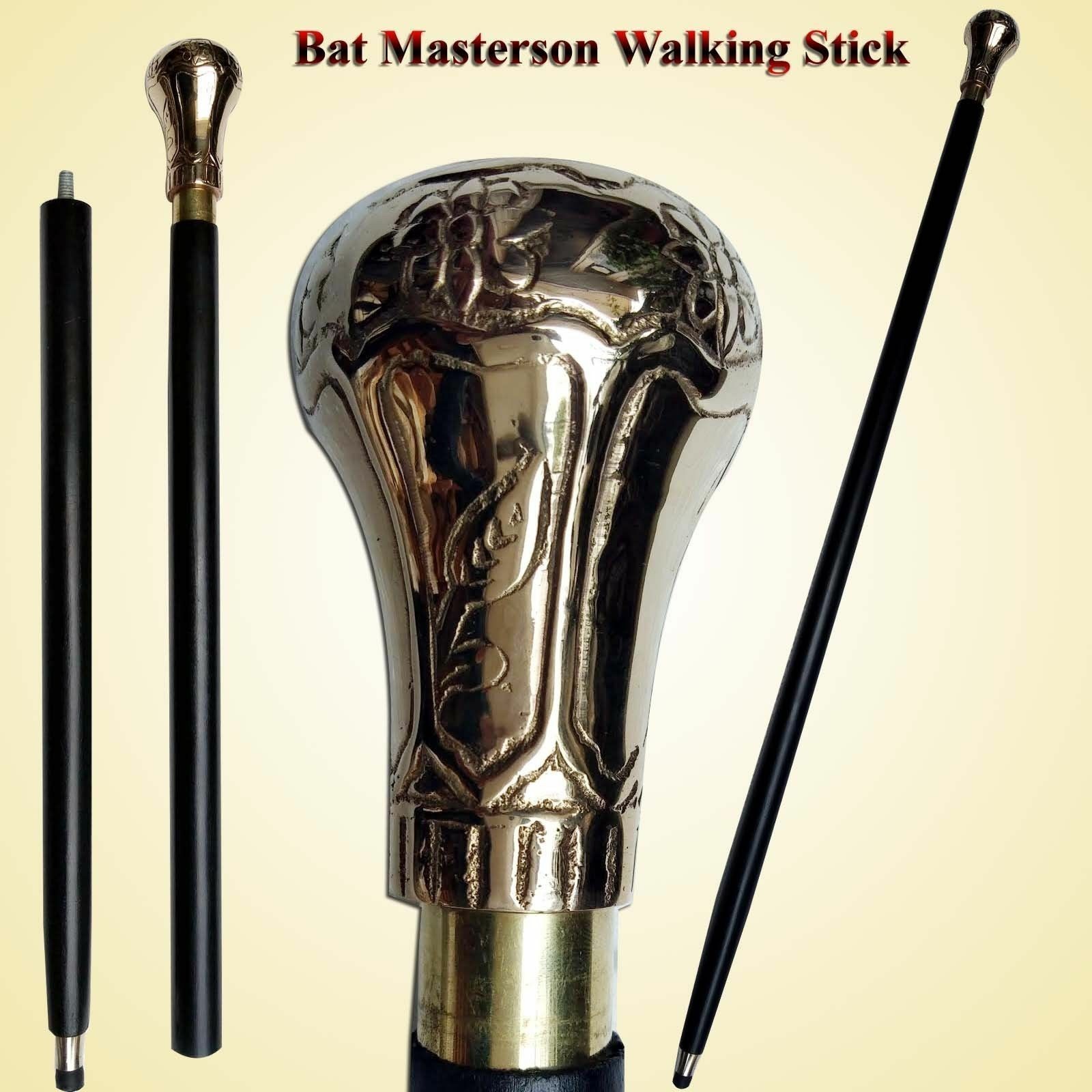 Bat Masterson Handcrafted Antique Brass Polish Wooden Waking Stick Cane Gift