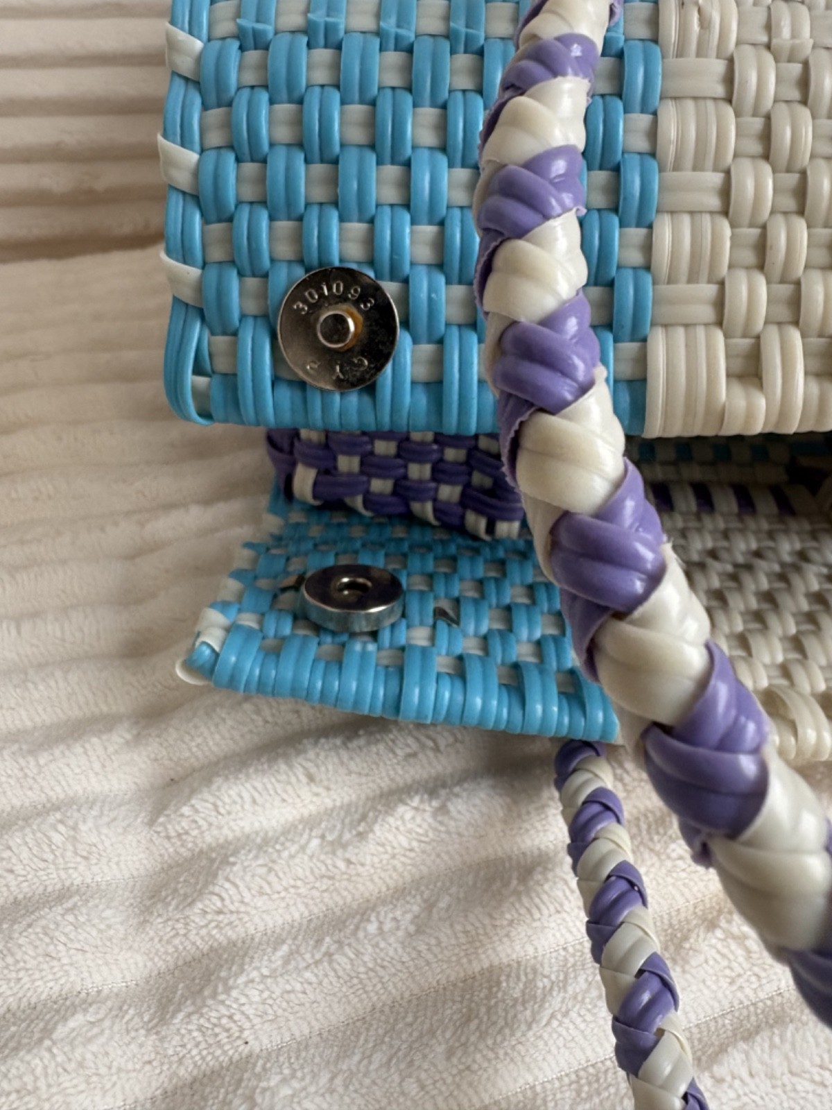 Handmade Mexican Plastic Tote Bag with Geometric Braided Handles