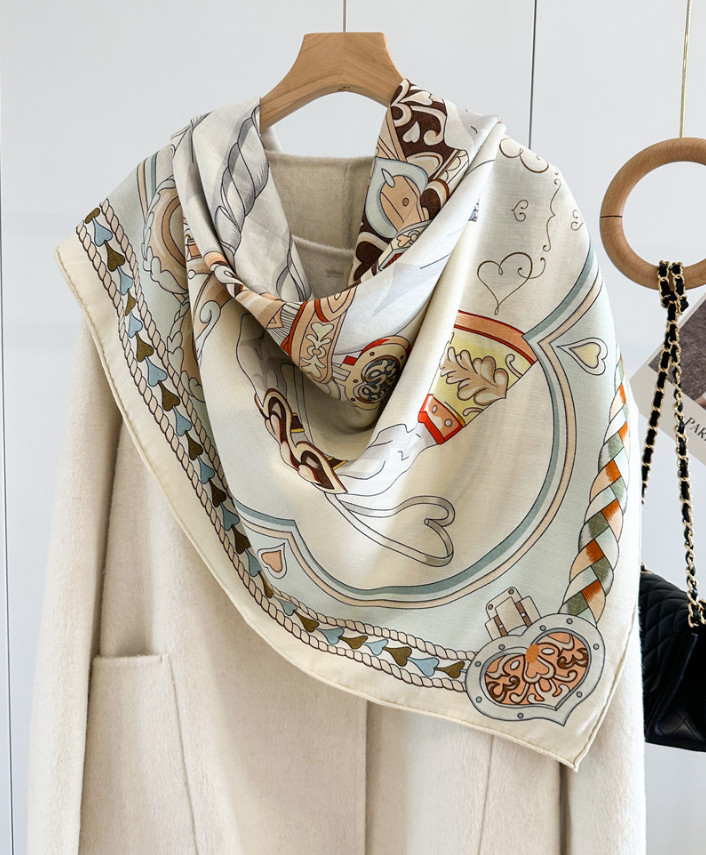 70% Cashmere 30% Silk Wrap Scarf harness Print Double Face Print Shawl 53” new