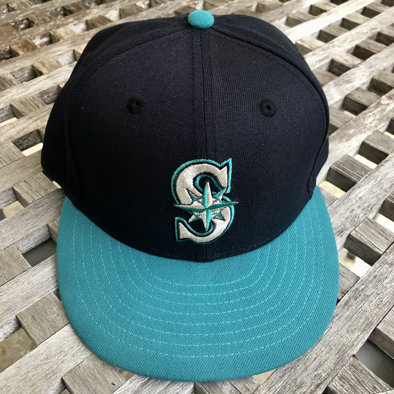 Seattle Mariners Logo MLB New Era 59FIFTY 2 Tone Fitted Hat 7 1/4