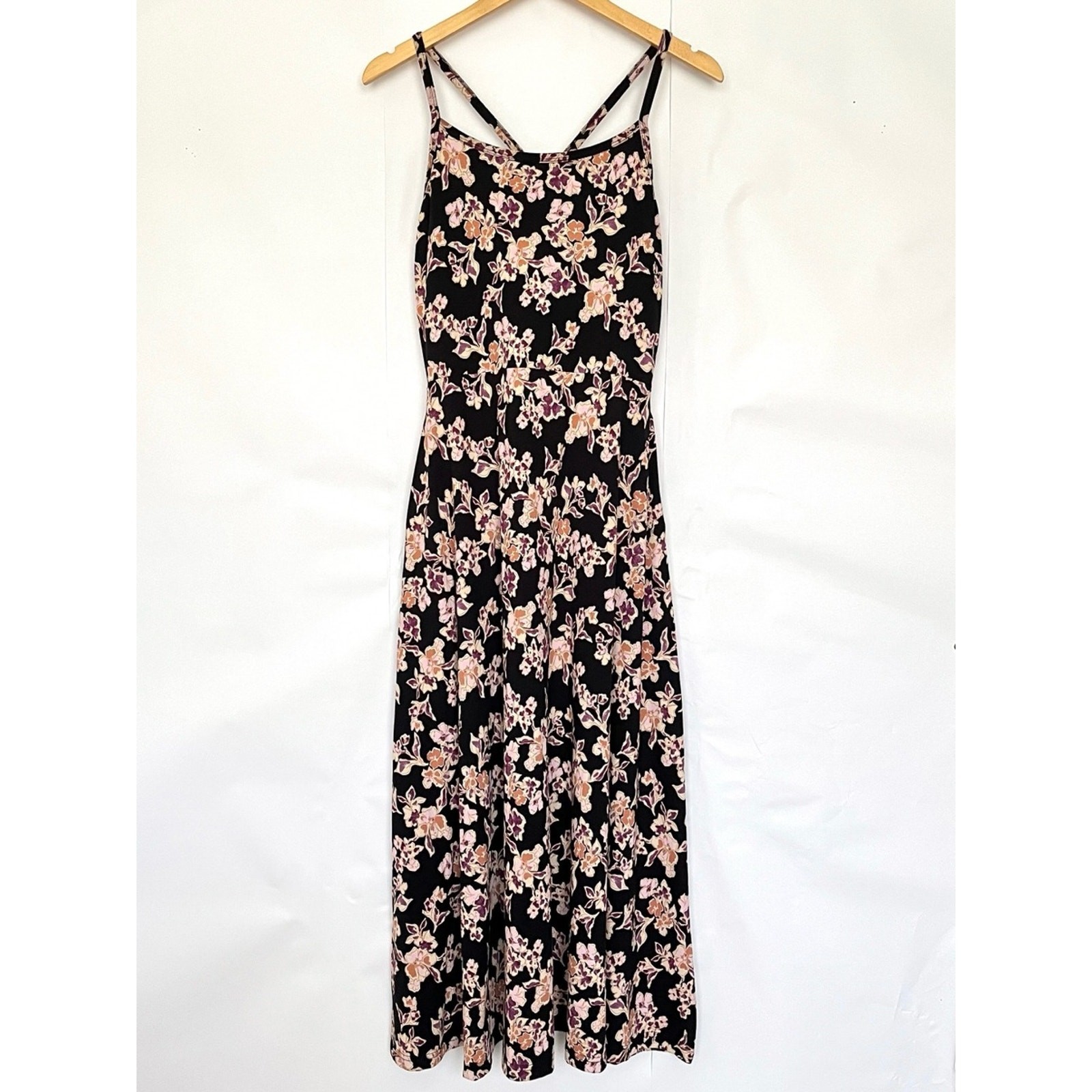 Pact Organic Fit & Flare Midi Dress Floral Pockets Size Large Multicolor Posies