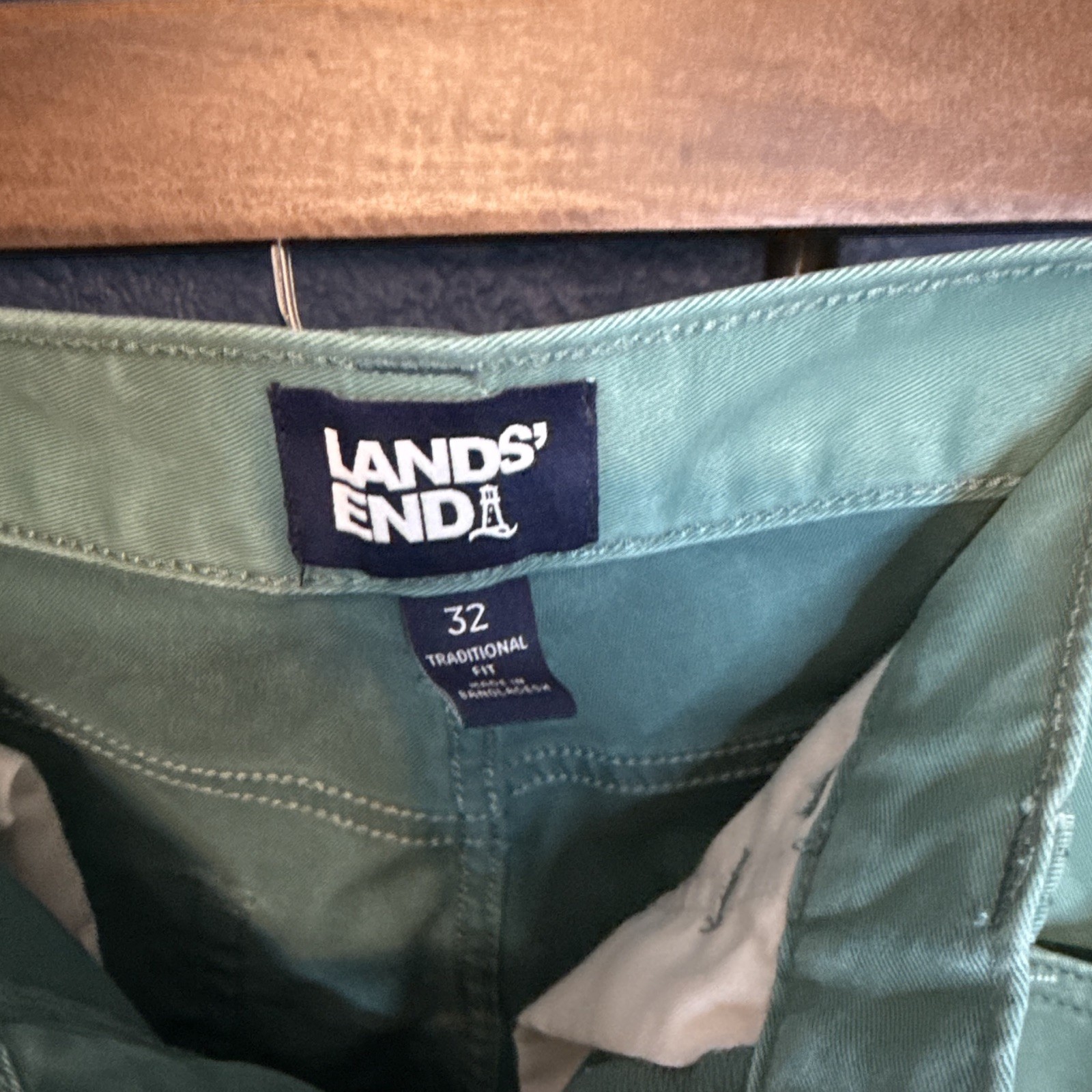 Lands’ End Men’s Green Traditional Fit Chino Pants Cotton Twill Straight 32