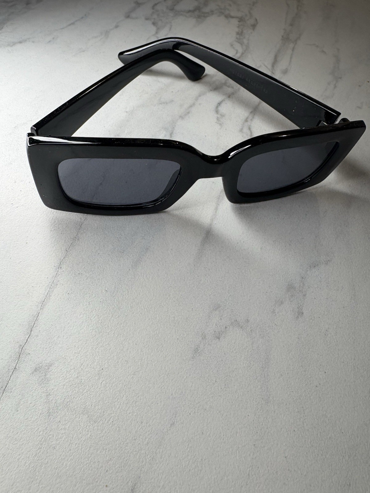 Women’s Black Rectangle Sunglasses Black Tinted Plastic Lenses