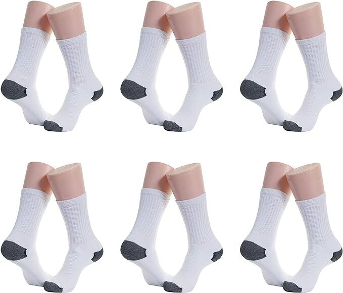 6-12 Pairs Men’s White Work Sports Athletic Crew Socks Cotton Size 9-11 & 10-13
