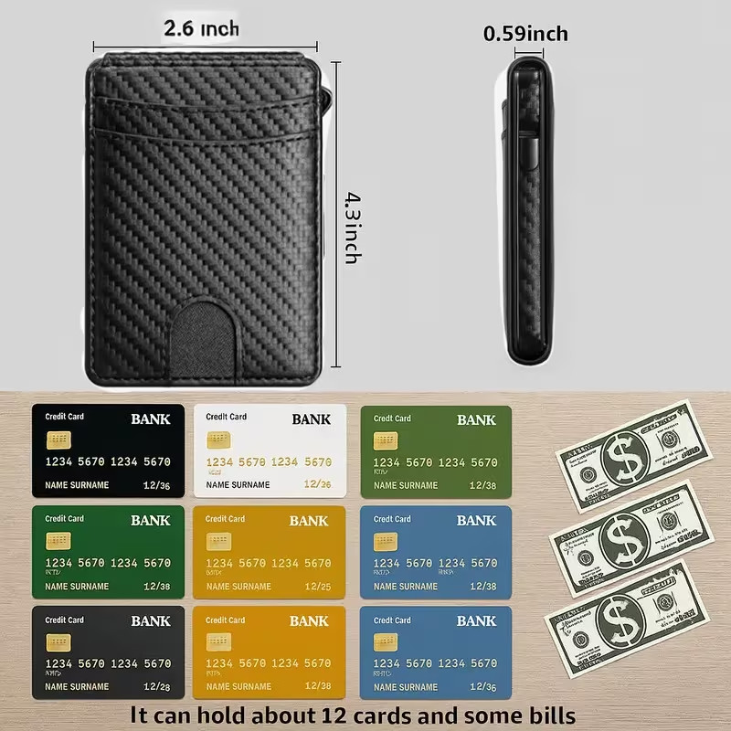 RFID, Blocking Pop Up Wallet, Carbon Fiber Bifold Money Clip, Card Holder
