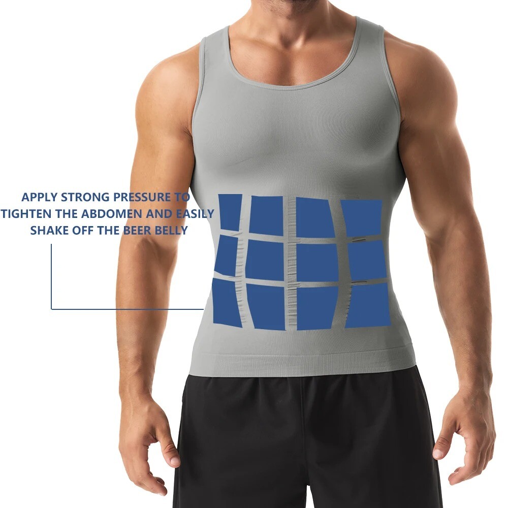 Mens Slimming Body Shaper Tank Top Abdomen Gynomastica Compression Vest Shirt US
