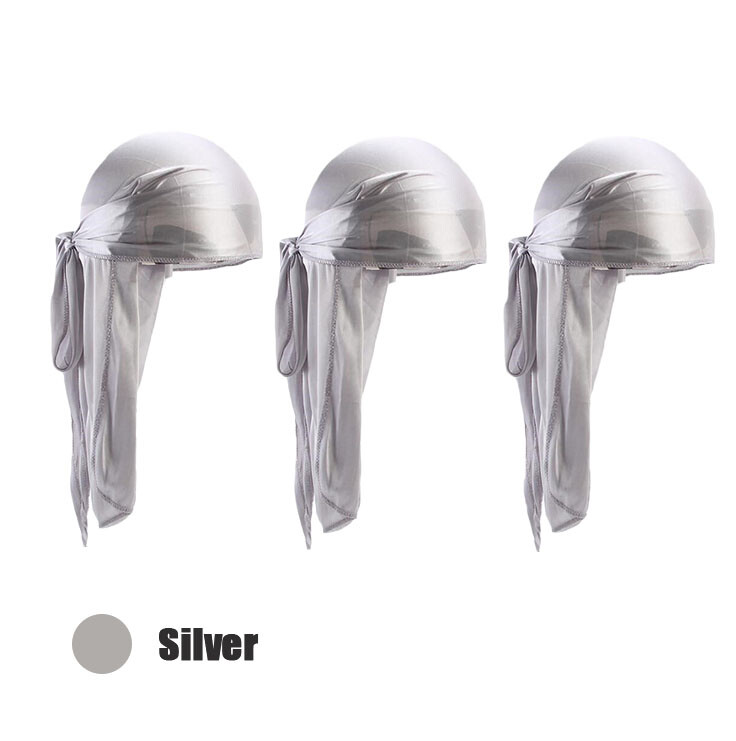 3 Pack Silky Satin Durag Unisex Wave Cap Hat Doo Rag Biker Smooth Head Wrap
