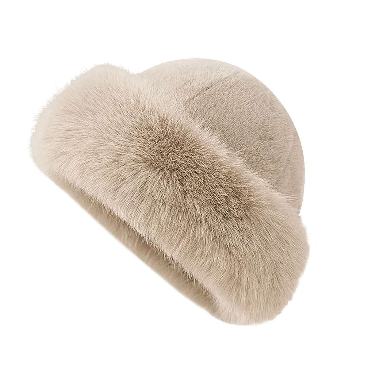 Women Faux Fur Mongolian Hats Cap Brimless Plush Fluffy Skiing Riding Warm