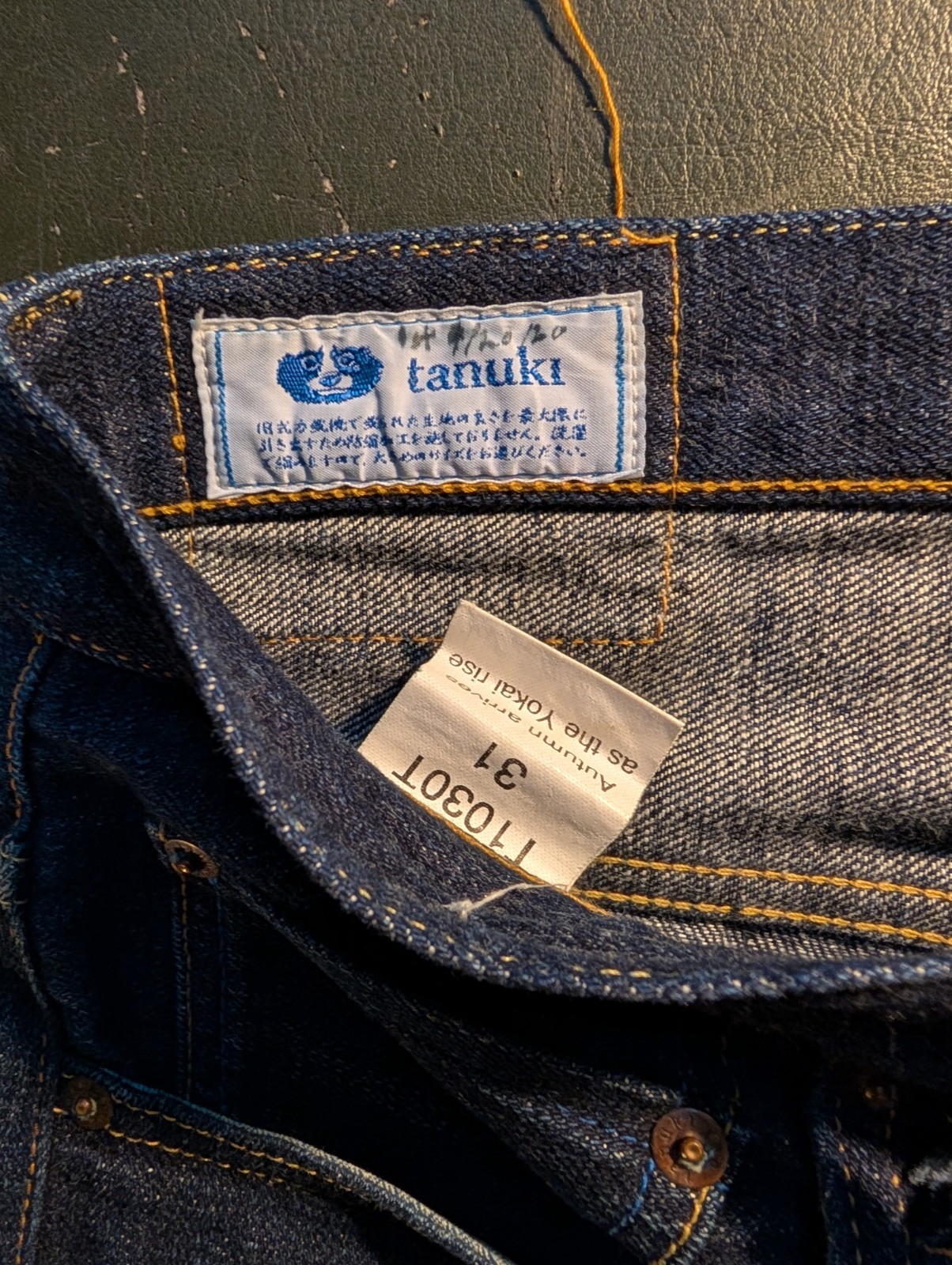 Tanuki Denim Selvedge Jeans – Slim fit, low rise, button fly.