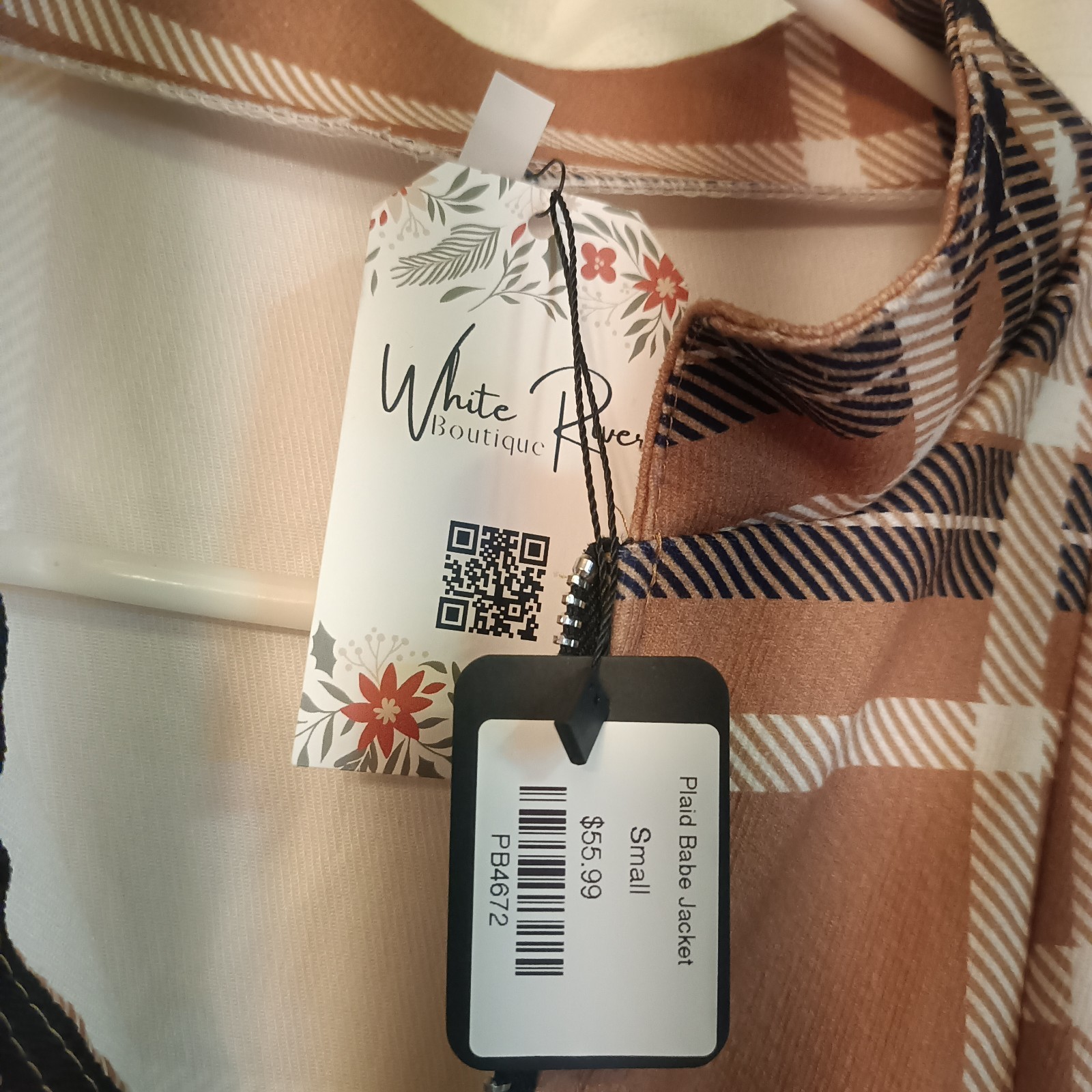 NWT White River Boutique Women’s Size S Blue/Beige/White/Plaid Babe Jacket