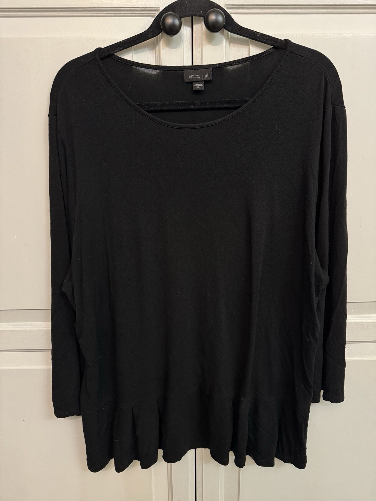 J.Jill Wearever Collection Top Women’s XL Black Ruffle Hem Long Sleeve Blouse