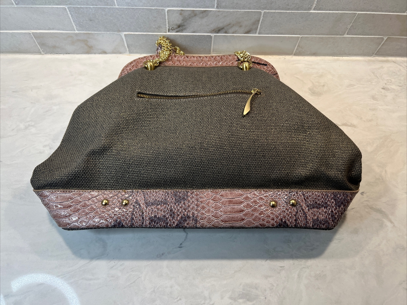 The Look by Randolph Duke Faux Croc Embossed Handbag Pink Purple Bling Bag