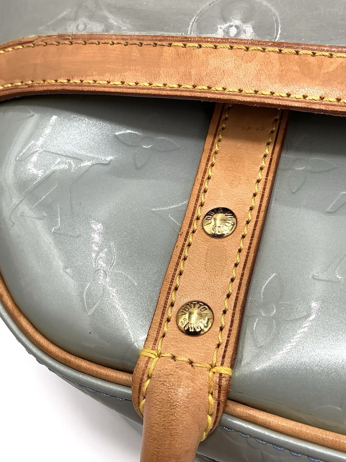 Louis Vuitton LV Monogram Tompkins Sq Vernis Patent Leather Gray Tote Bag + COA