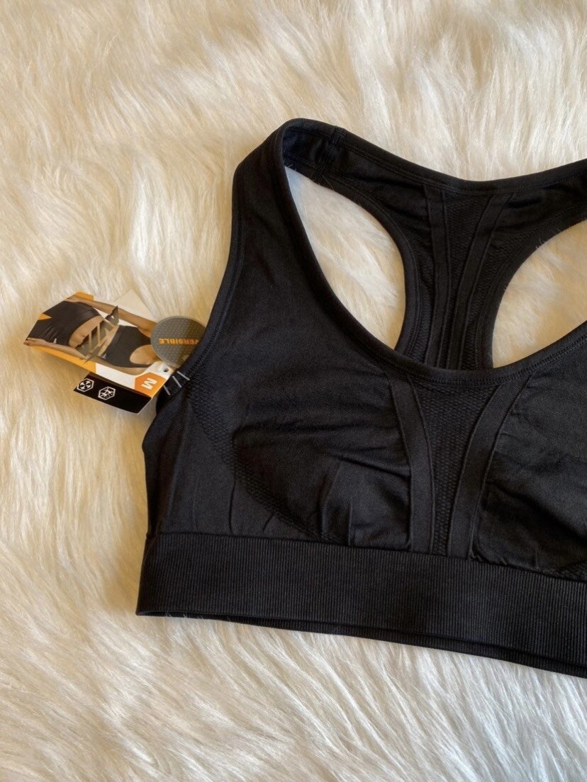 Avia Sports Racerback Sports Bra Womens Size Medium Black Reversible Seamless