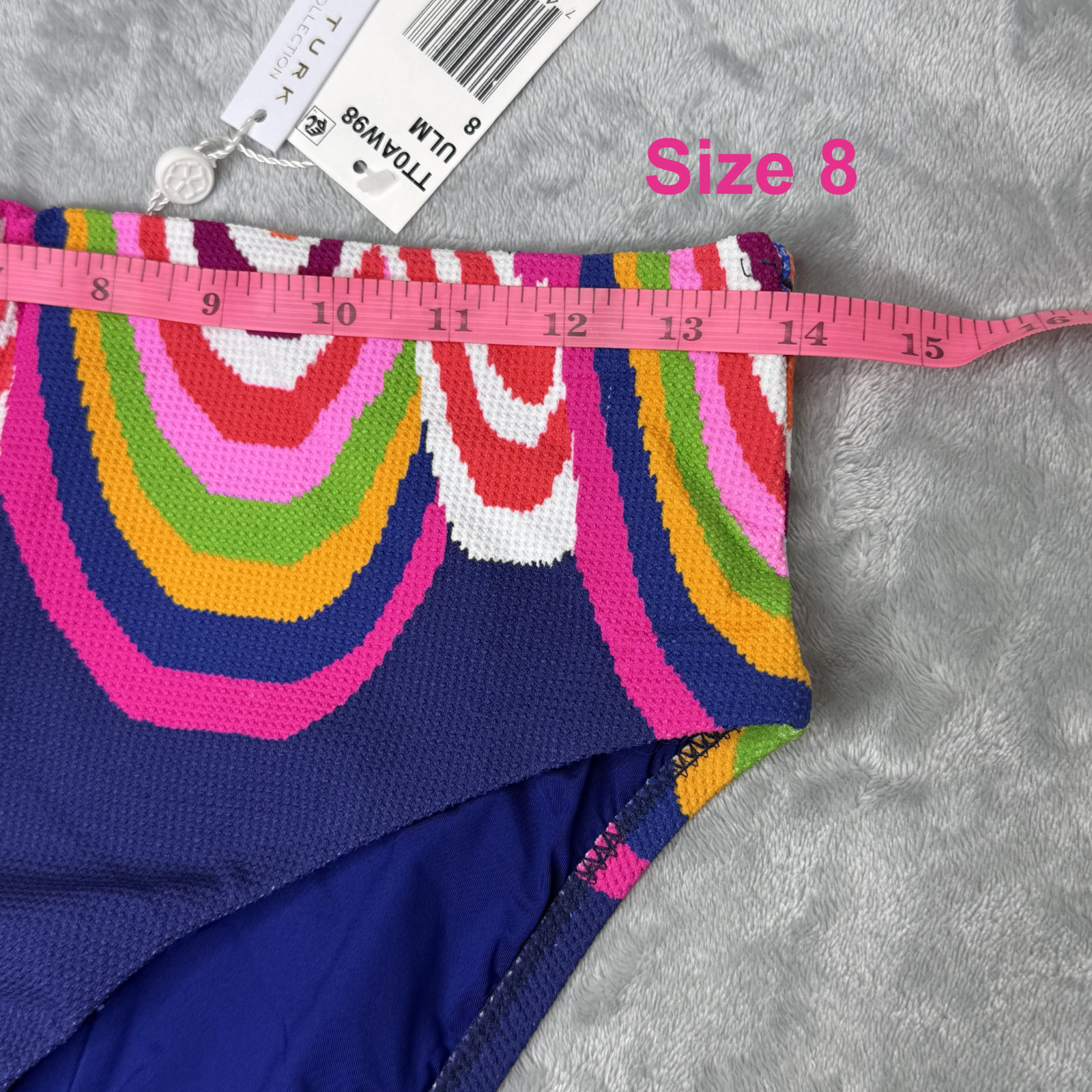 Trina Turk Rainbow Swirl High Waist Bikini Bottom Marine Blue Resort Coastal 6 8