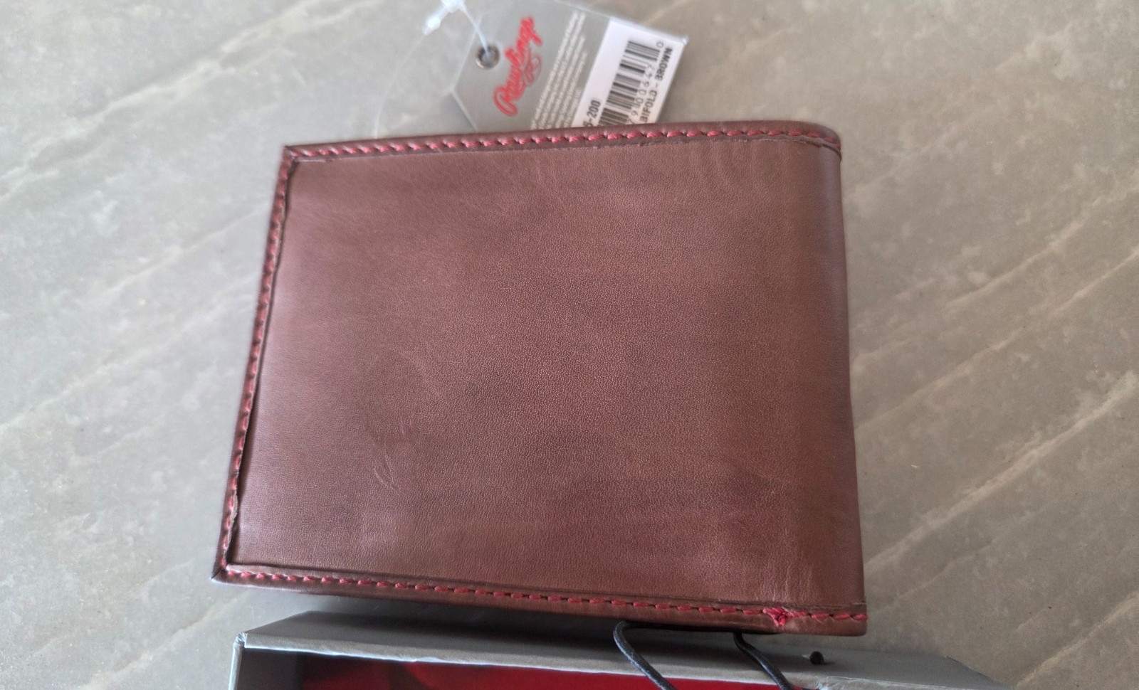NEW NWT Rawlings Dark Brown Tanned Leather Baseball Stitch Wallet for Men