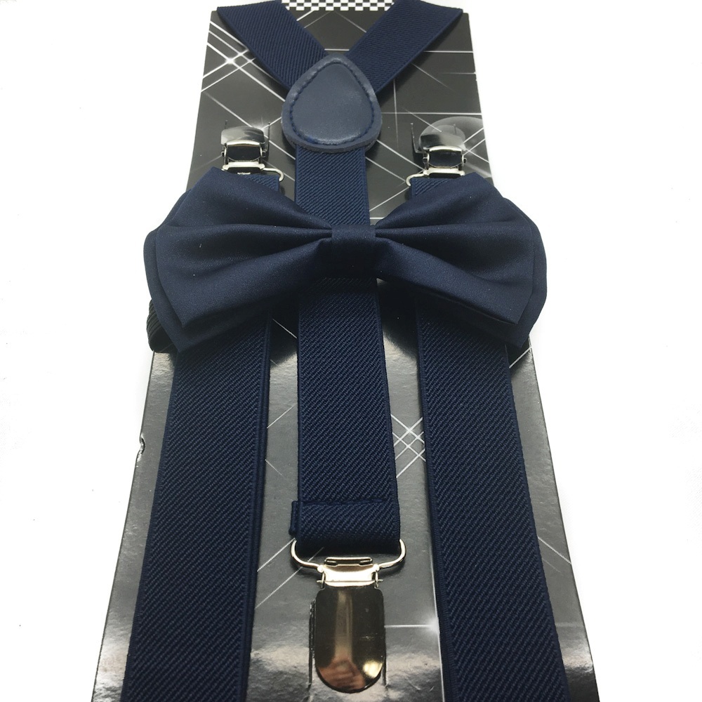 Navy Blue Color of Mens Suspender & Bow Tie Wedding Formal Dress Accessories