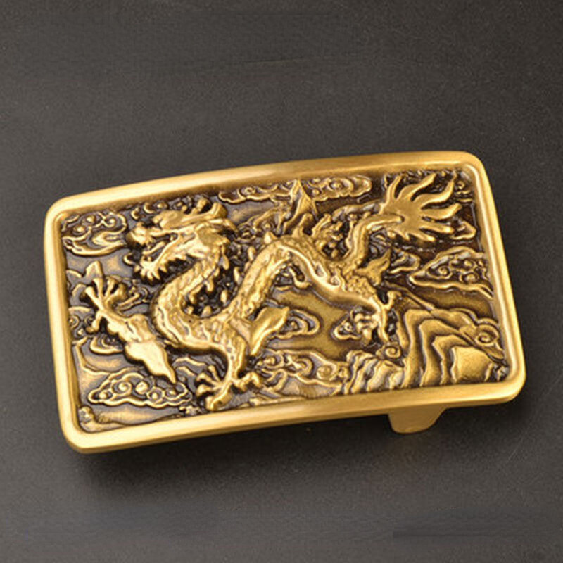 3.8 cm Fashion Men’s Luxury Pure Brass Zodiac Dragon Leather Belt Buckle Width