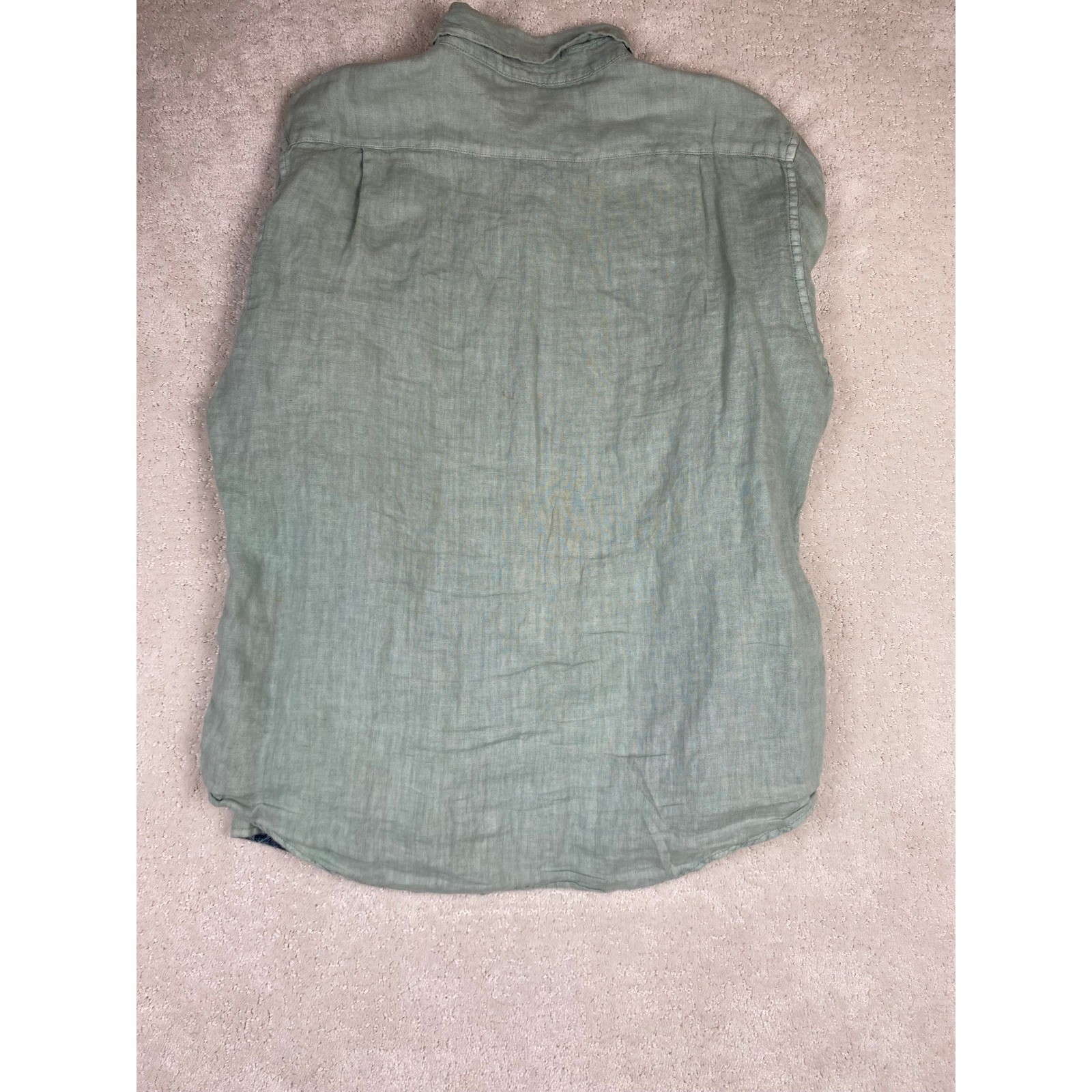 Tailor Vintage Linen Shirt Mens L Sage Green Long Sleeve Button Down Spots Noted