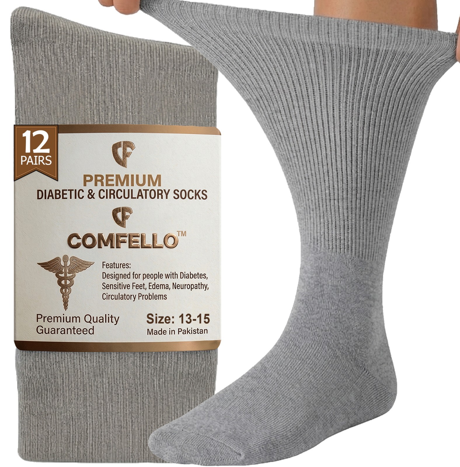 3 6 12 Pairs Diabetic Crew Socks Mens Circulatory Health Non Binding 9-11 10-13